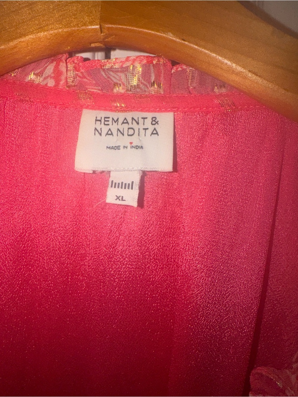 Hemant and Nandita Pink Floral Gold Lurex Long Sleeve Romper Boho Mini Dress L - Picture 6 of 10